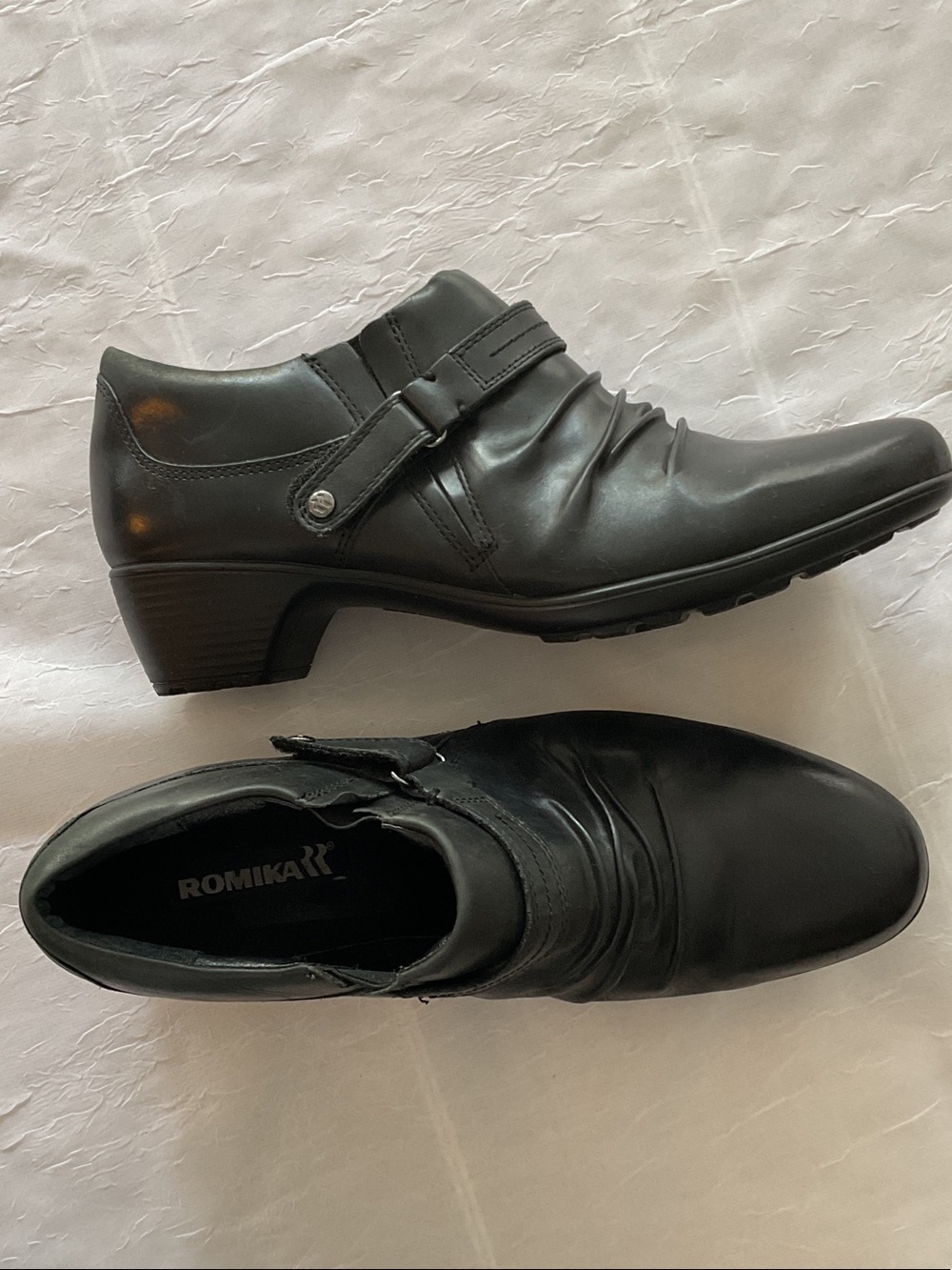 Romika Women's Ruched Black Low Heel Comfort Shoe Size 42 US 11